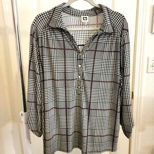 Anne Klein 3X black plaid knit blouse business casual